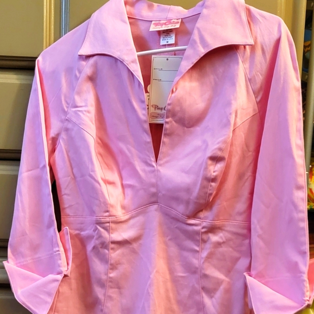 PIN UP COUTURE *RARE* Pink Fitted 3/4 Sleave LAUREN Blouse NEW W/ TAGS